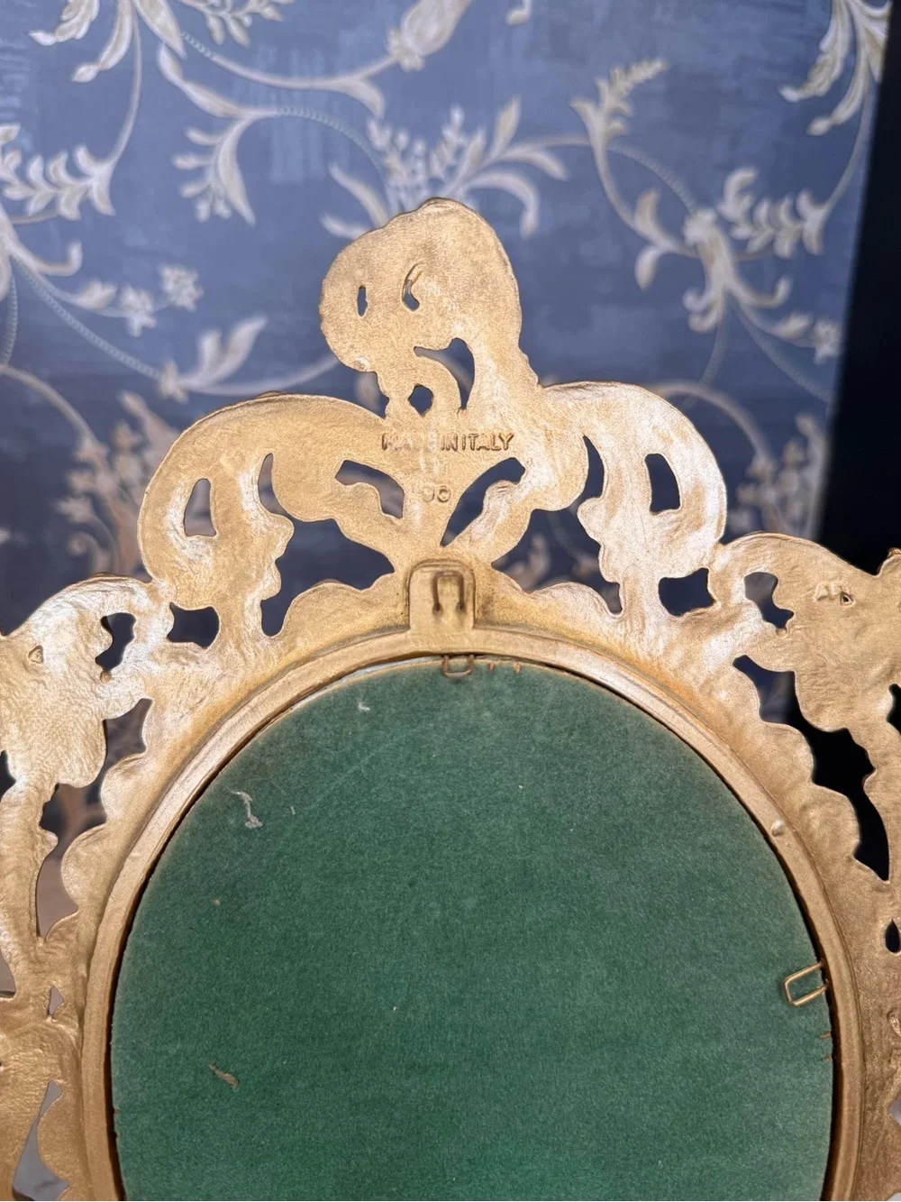 Vintage Pinky & Blue Boy Convex Print Pair Ornate Gold Tone Resin Frames